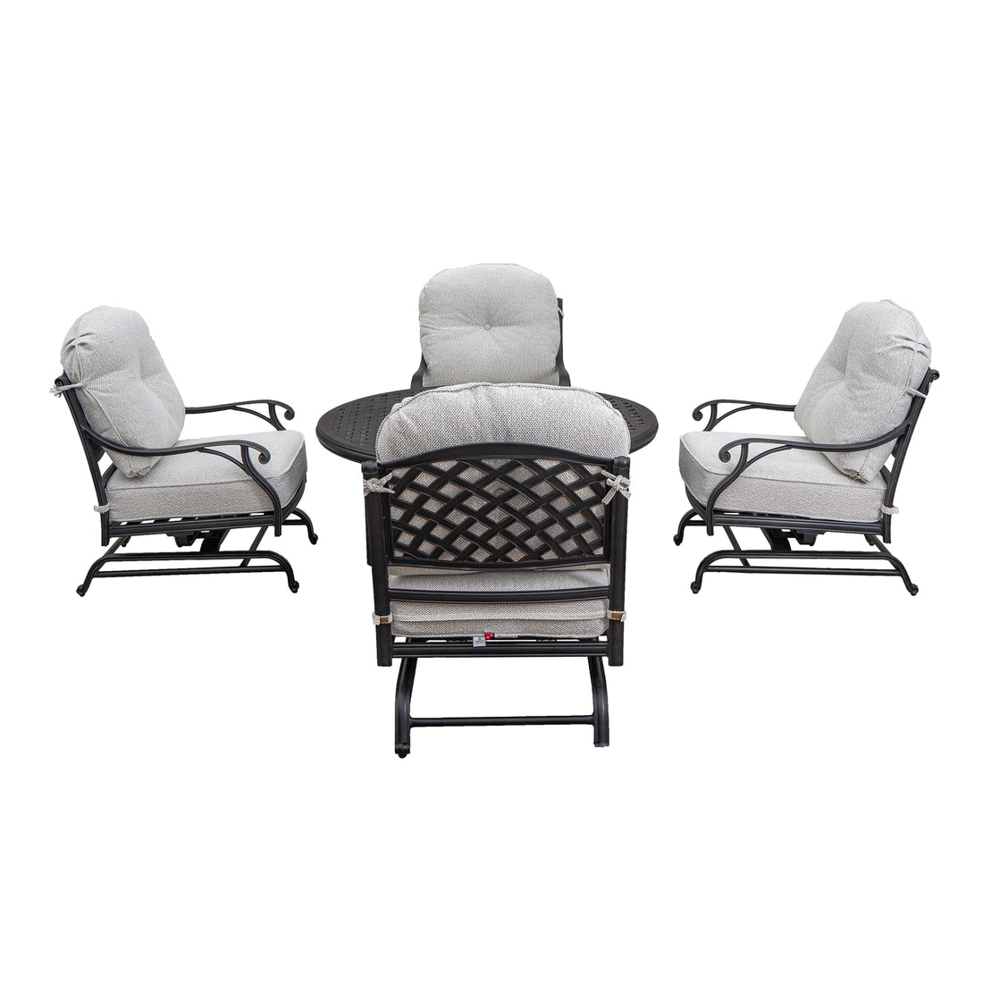 Stylish Outdoor 5 Piece Aluminum Dining Set With Cushion, Sandstorm Antique Gray Aluminium