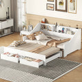 Twin To King Size Daybed Frame With Storage Bookcases And Two Drawers,Charging Design,White White Solid Wood Mdf