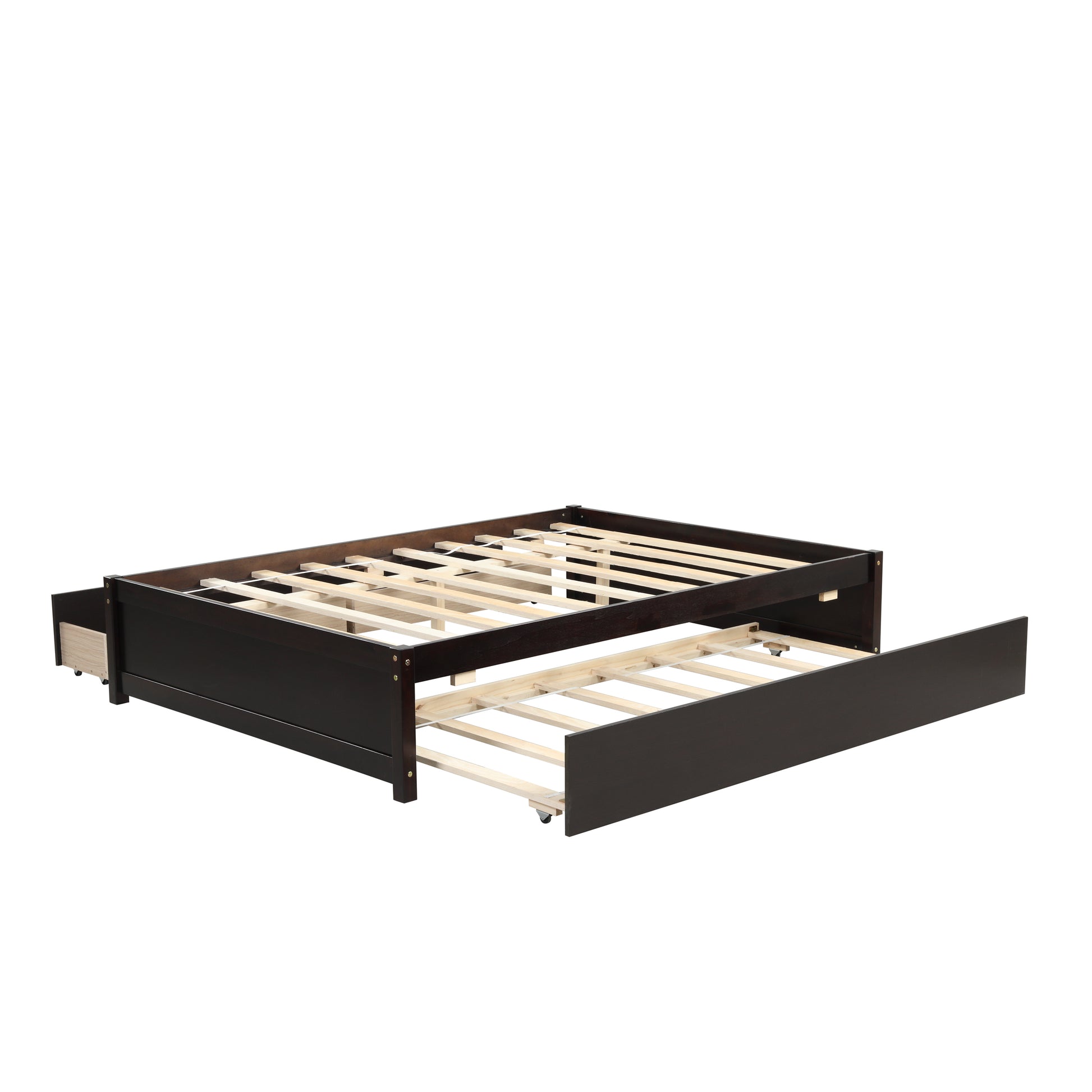 Full Bed With Twin Size Trundle And Two Drawers For Espresso Color Full Espresso Bedroom Solid Wood