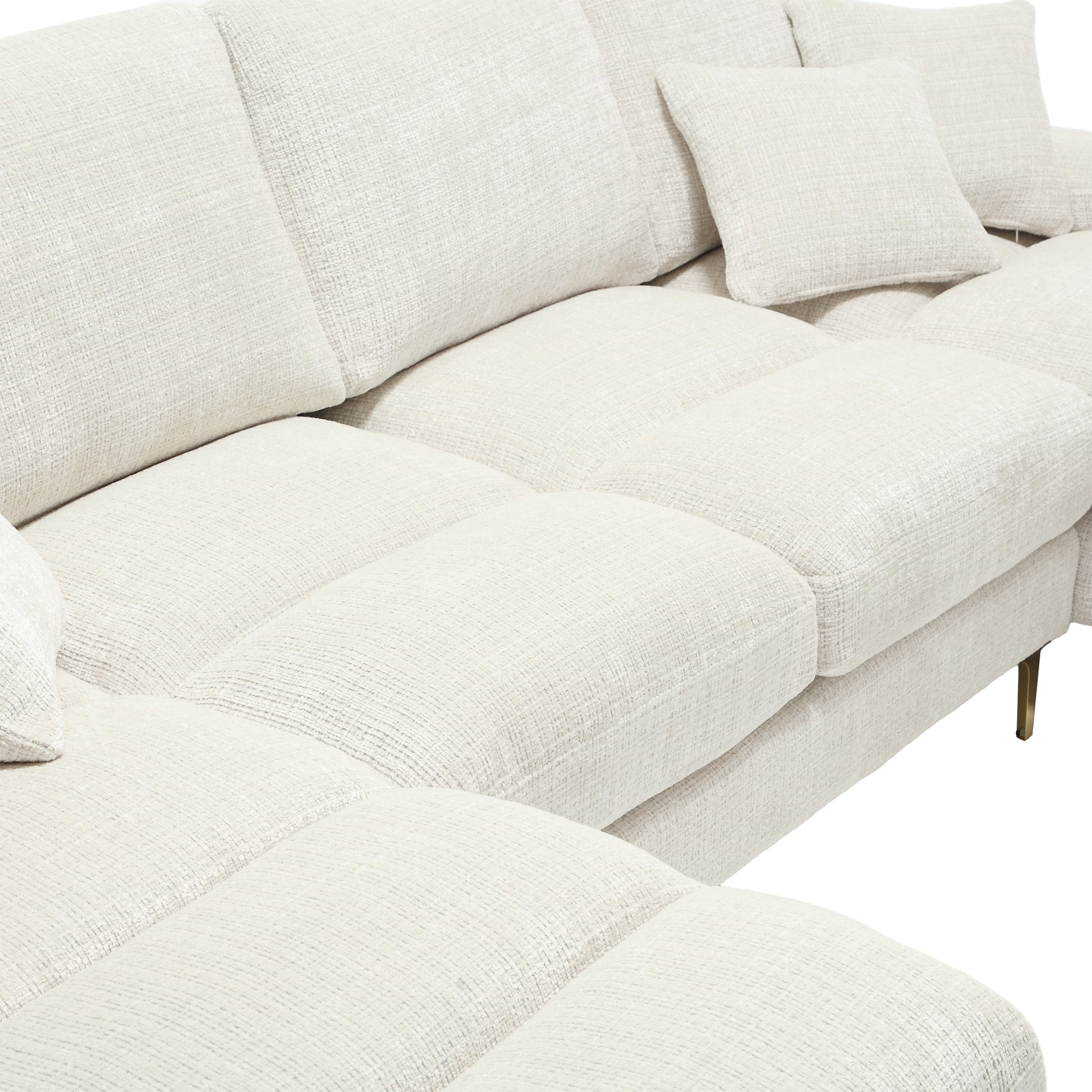 United Modern Large Chenille Fabric U Shape Sectional Sofa Beige Chenille