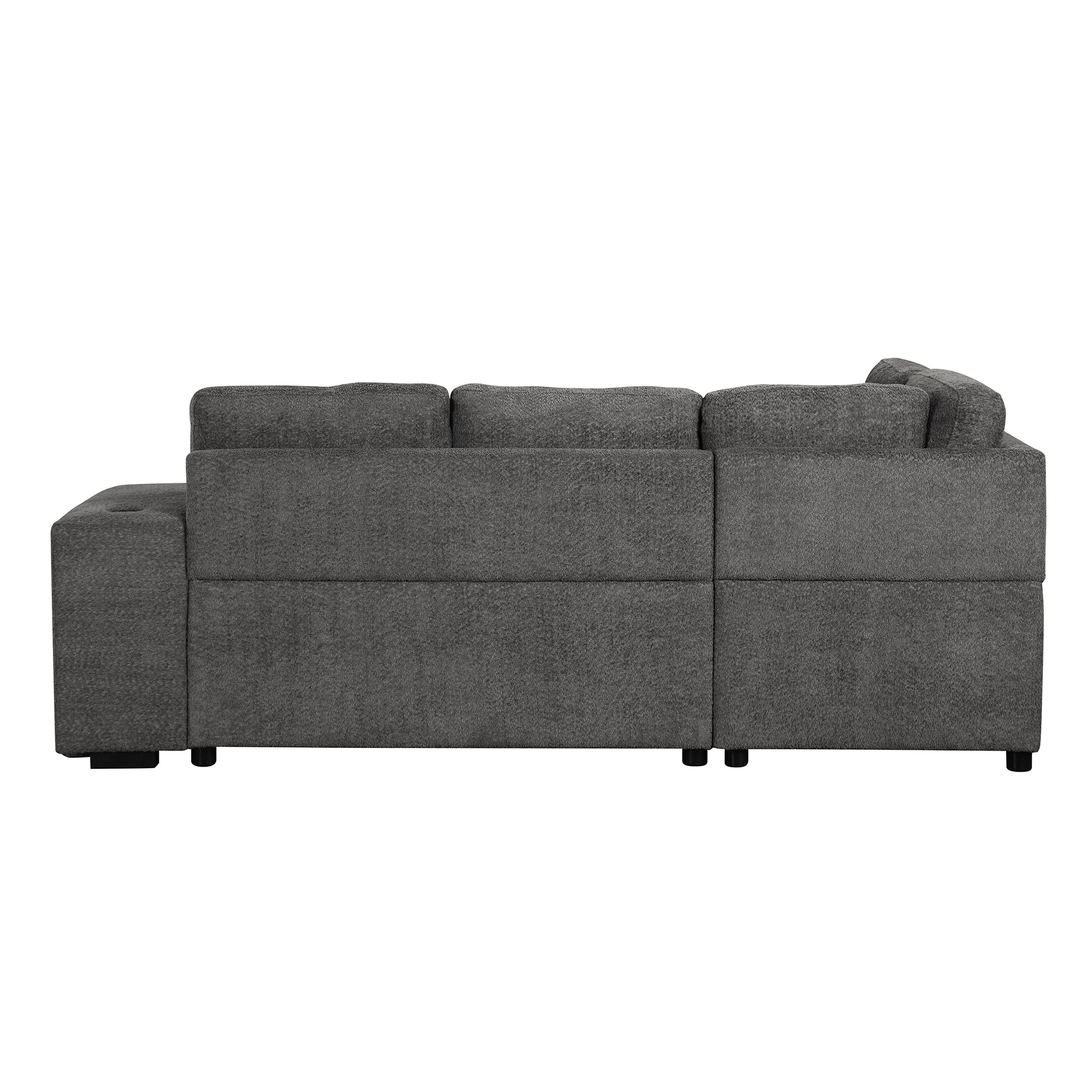 87.7" Convertible Sleeper, Sectional Pull Out Sofa Bed With Storage Ottoman, 2 Throw Pillows, 2 Stools, Wireless Charger And Two Hidden Usb Ports For Living Room, Dark Gray Dark Gray Chenille 4 Seat