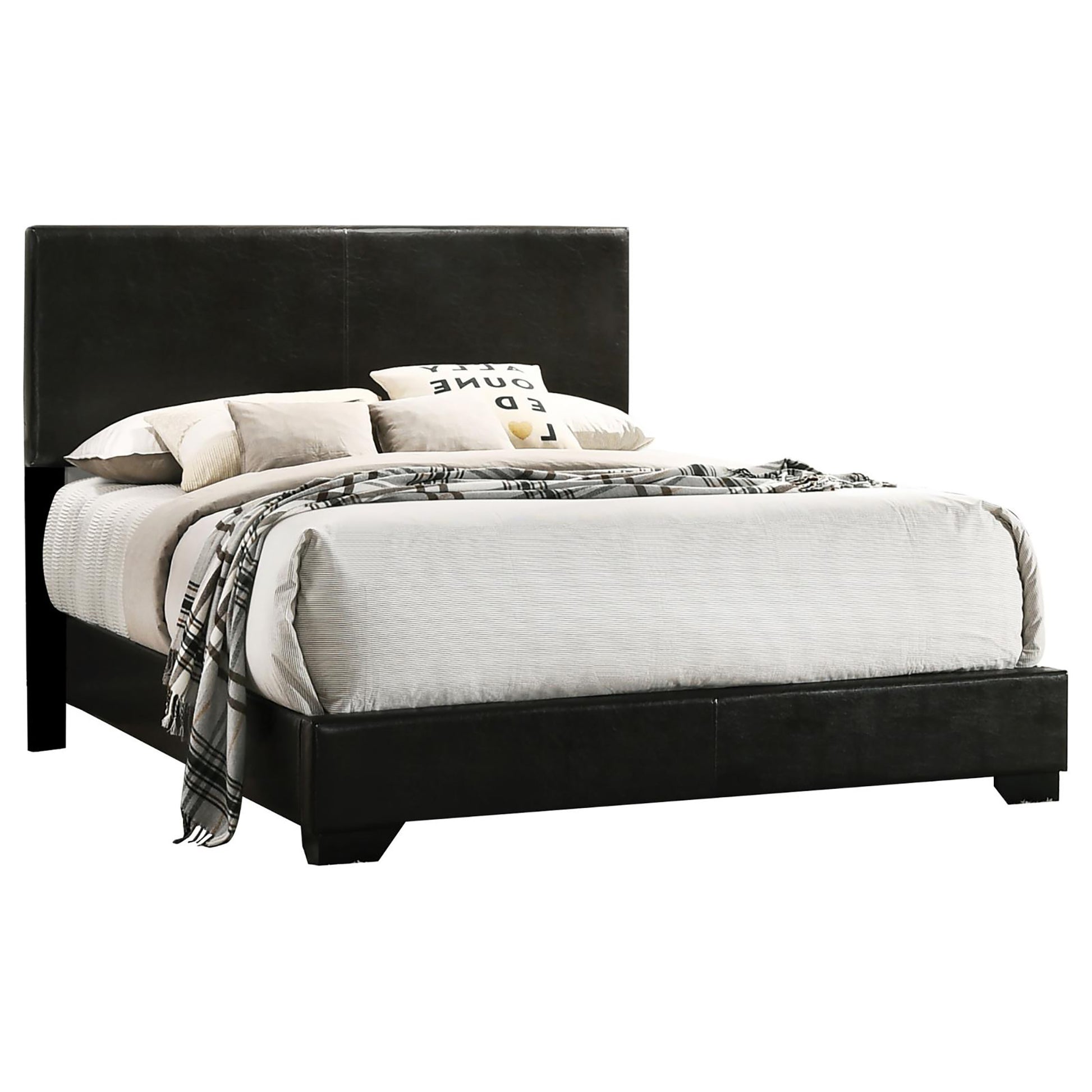 Black Queen Panel Bed Queen Black Wood Bedroom Transitional Rubberwood Panel Upholstered