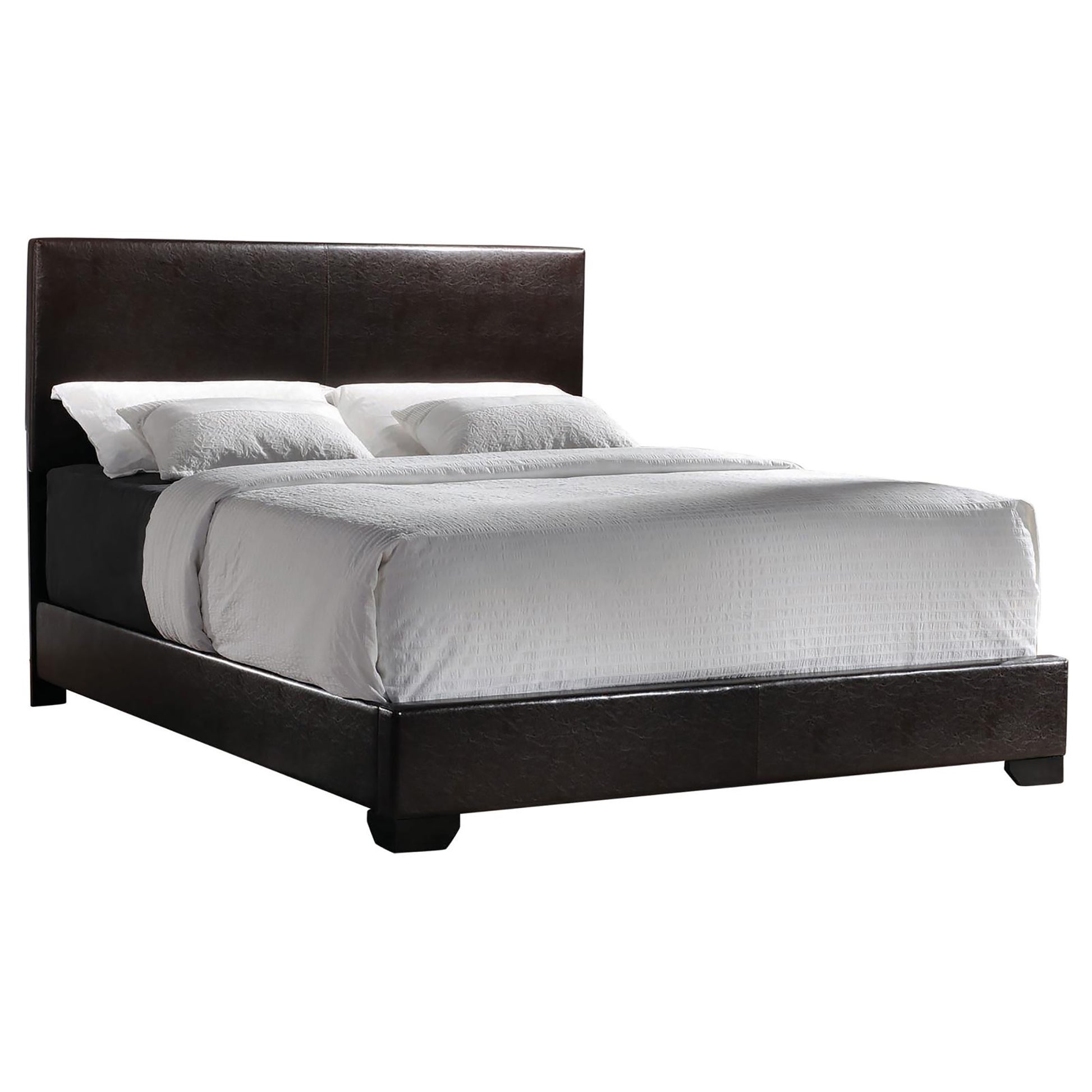 Dark Brown Full Panel Bed Full Brown Wood Bedroom Transitional Rubberwood Panel Upholstered