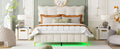 Queen Size Velvet Platform Bed With Led Frame And Stylish Mental Bed Legs, Beige Beige Velvet