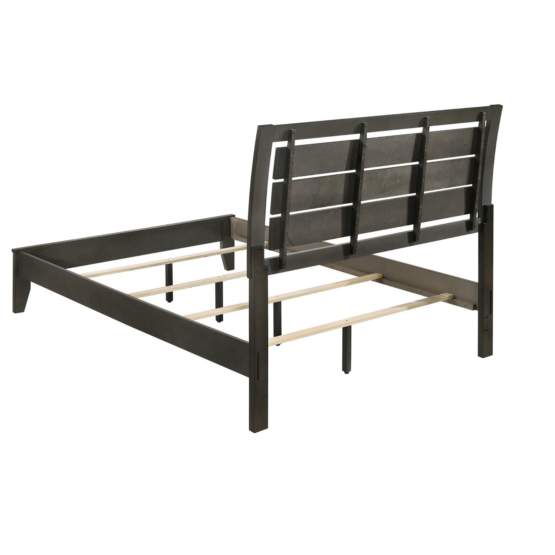 Mod Grey Slat Back Full Panel Bed Box Spring Required Full Grey Wood Gray Bedroom Transitional Rubberwood Panel Wood