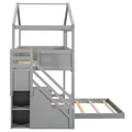 Twin Over Full House Bunk Bed With Storage Staircase And Blackboard,Gray Old Sku: Gx001701Aae Box Spring Not Required Gray Wood Bedroom Bunk Pine