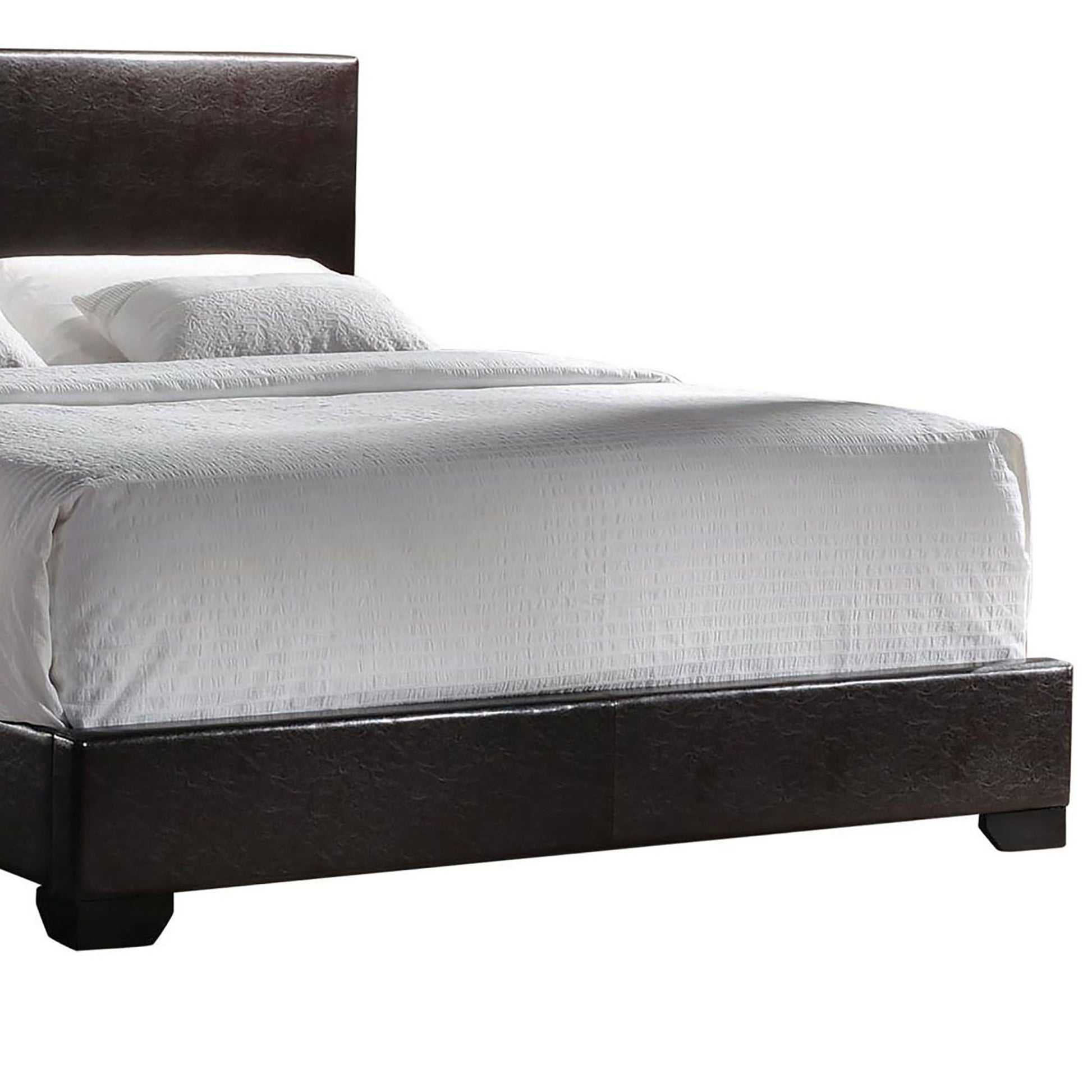 Clara Dark Brown Queen Panel Bed Box Spring Required Queen Brown Wood Bedroom Contemporary,Modern Rubberwood Panel Faux Leather Upholstered