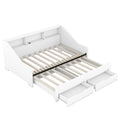 Twin To King Size Daybed Frame With Storage Bookcases And Two Drawers,Charging Design,White White Solid Wood Mdf