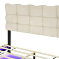 Queen Size Velvet Platform Bed With Led Frame And Stylish Mental Bed Legs, Beige Beige Velvet