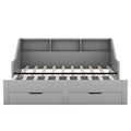 Twin To King Size Daybed Frame With Storage Bookcases And Two Drawers,Charging Design,Gray Gray Solid Wood Mdf