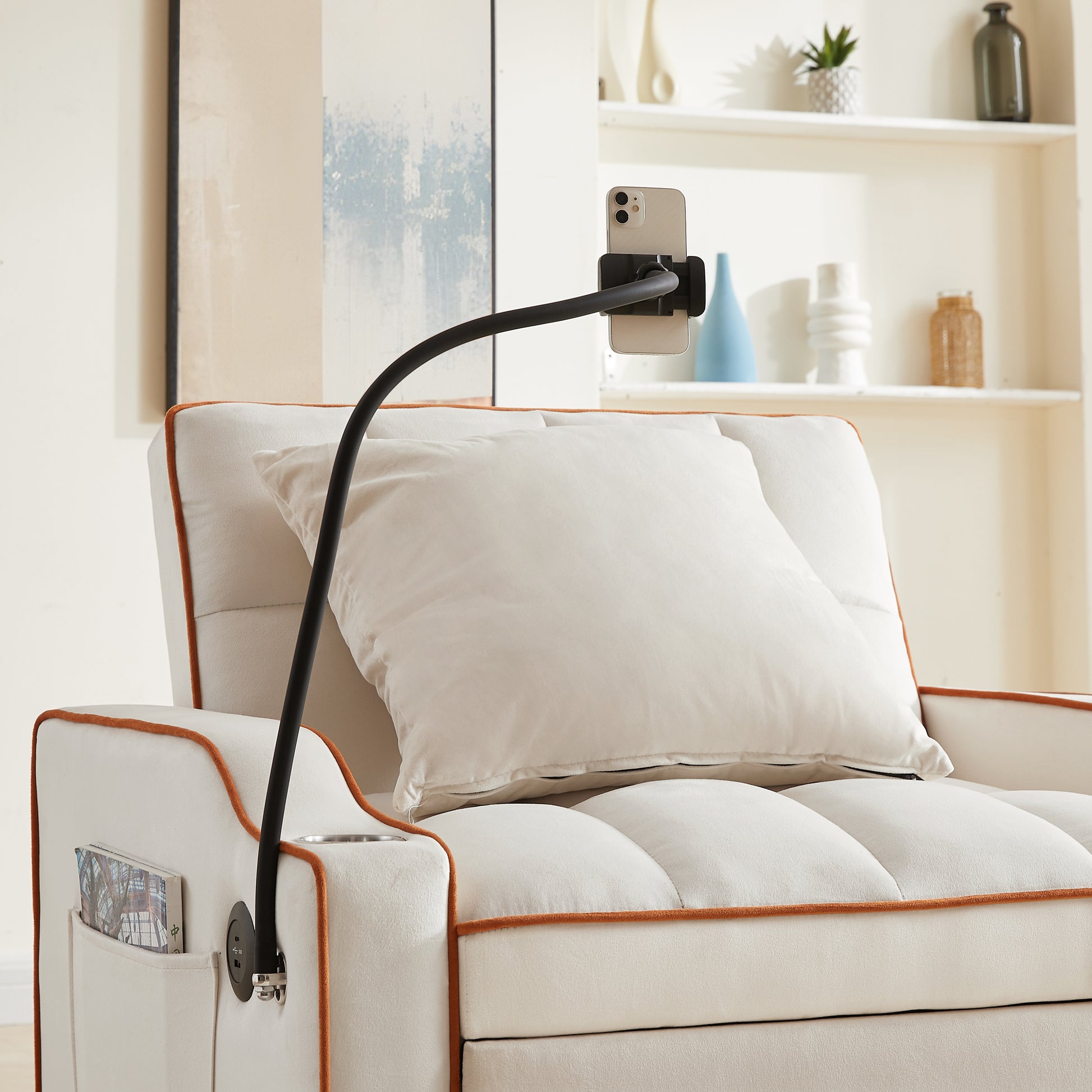 3 In 1 Sofa Bed, Convertible Sleeper Chair Sofa Bed Adjustable Pull Out Sleeper Chair Bed Multi Pockets Folding Sofa Bed For Living Room Bedroom Small Space Beige Velvet 1 Seat
