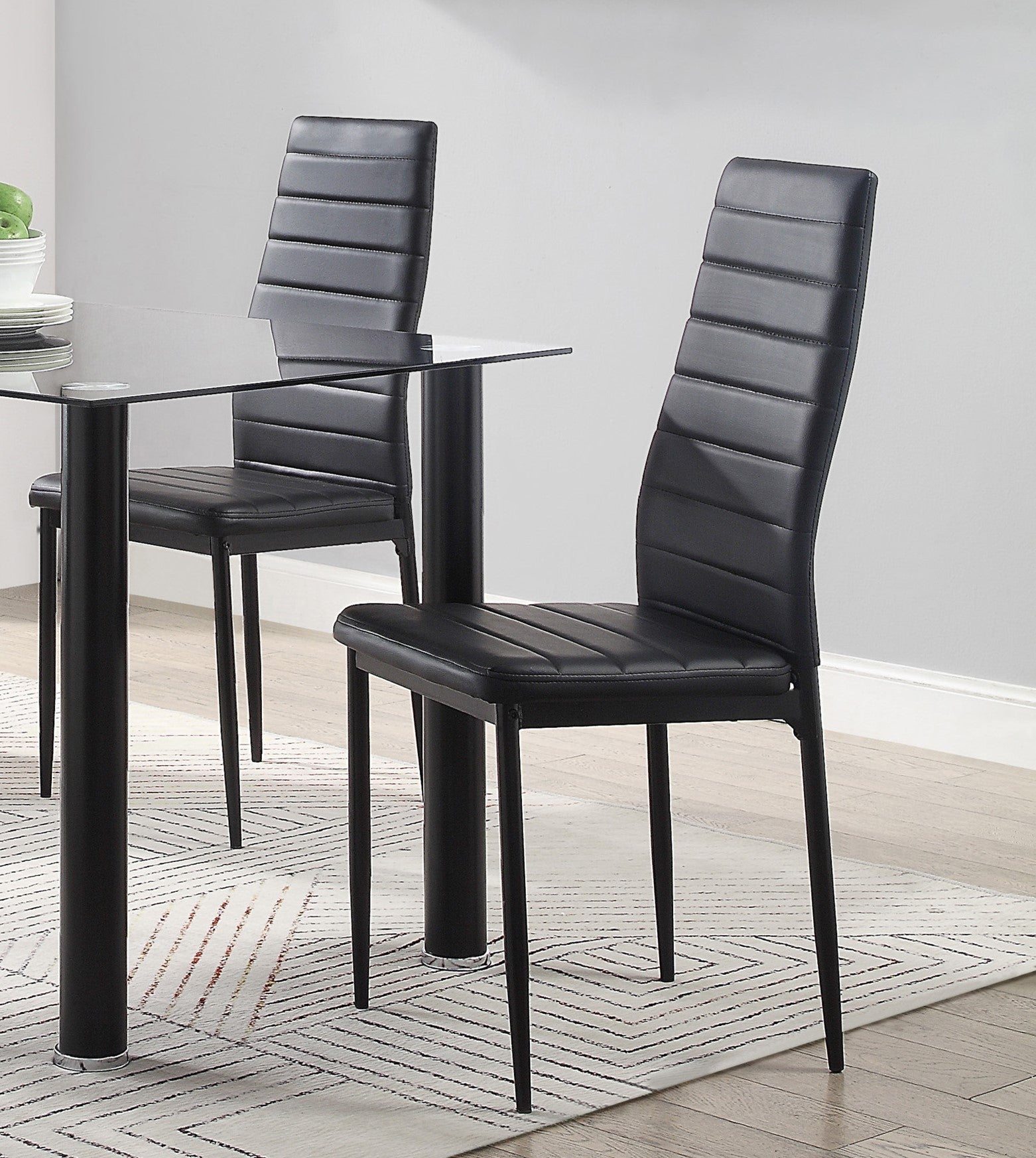 Modern Style Black Metal Finish Side Chairs 2Pc Set Faux Leather Upholstery Contemporary Dining Room Furniture Black Dining Room Contemporary,Modern Side Chair Metal