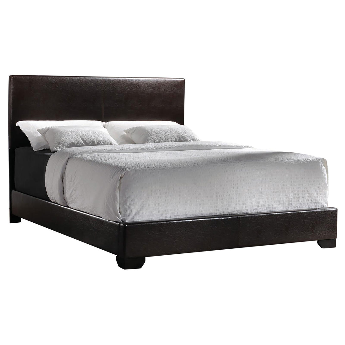 Clara Dark Brown Queen Panel Bed Box Spring Required Queen Brown Wood Bedroom Contemporary,Modern Rubberwood Panel Faux Leather Upholstered