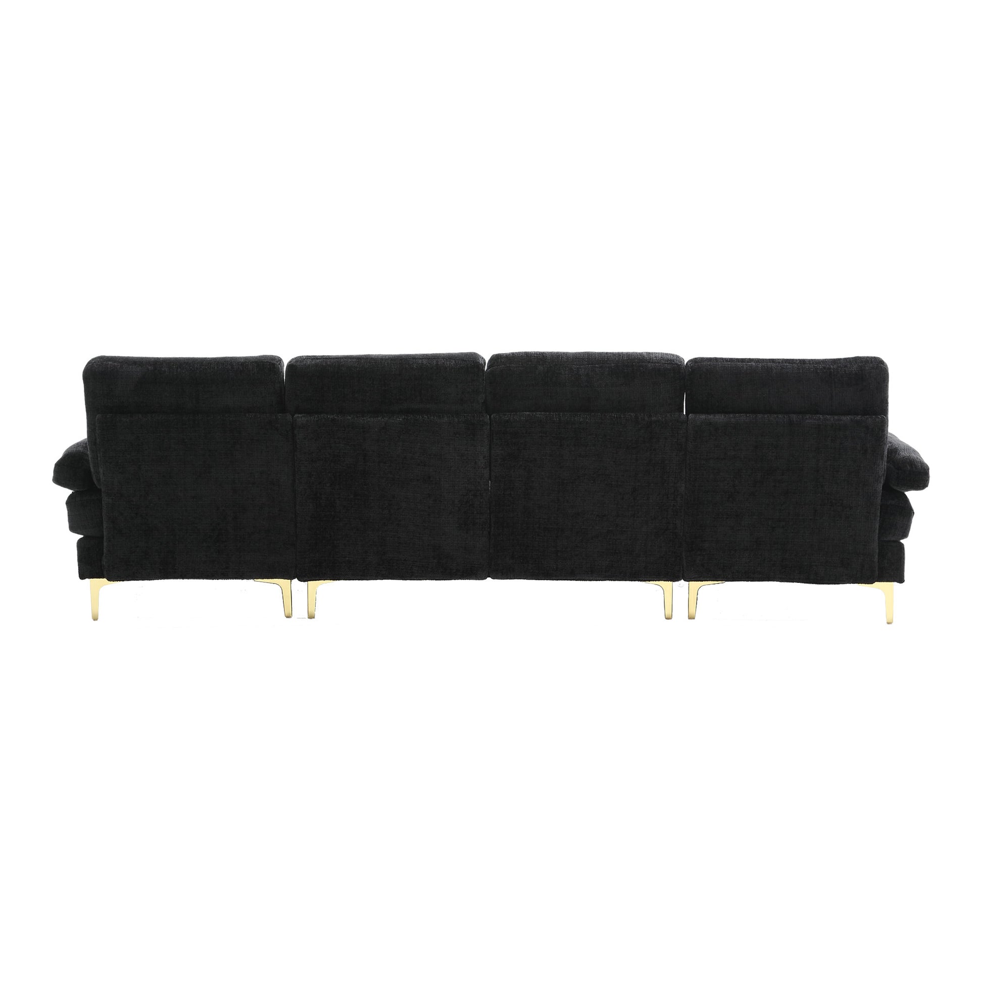 United Modern Large Chenille Fabric U Shape Sectional Sofa Black Chenille