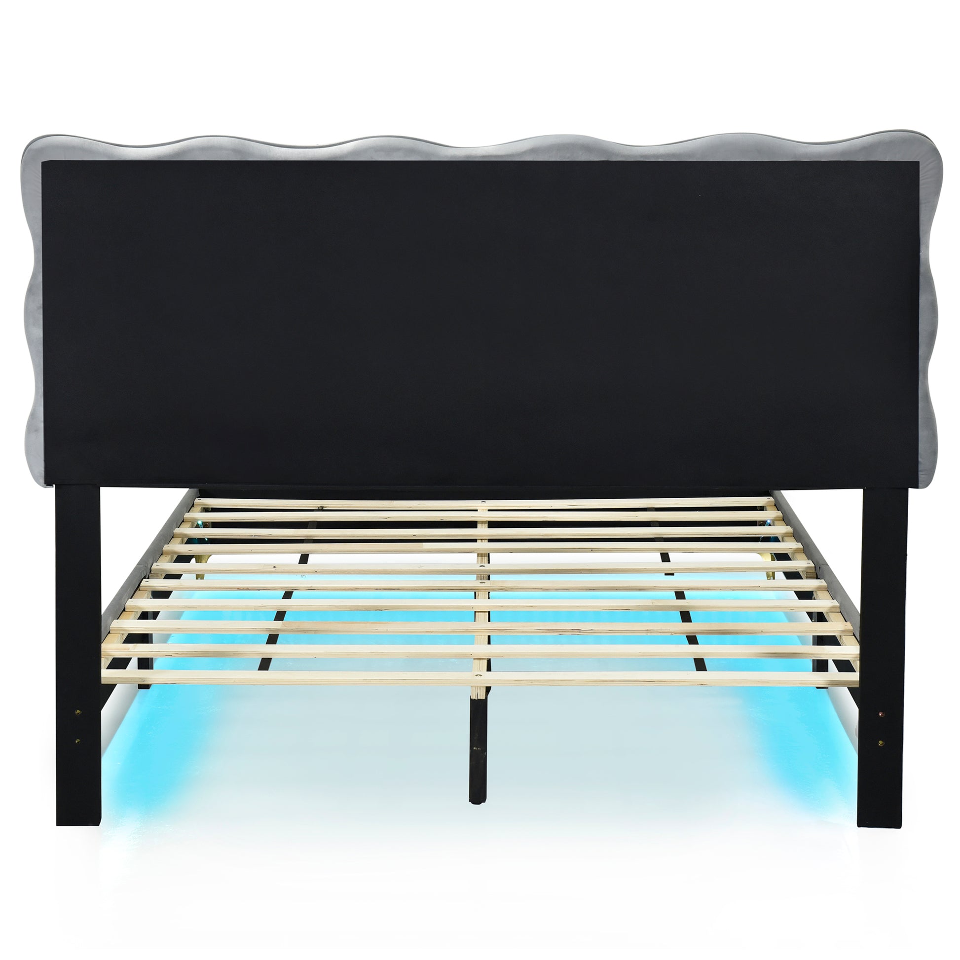 Full Size Velvet Platform Bed With Led Frame And Stylish Mental Bed Legs, Gray Gray Velvet
