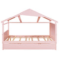 Wood Full Size House Bed With Twin Size Trundle And Storage, Pink Box Spring Not Required Full Pink Wood Bedroom Solid Wood Mdf