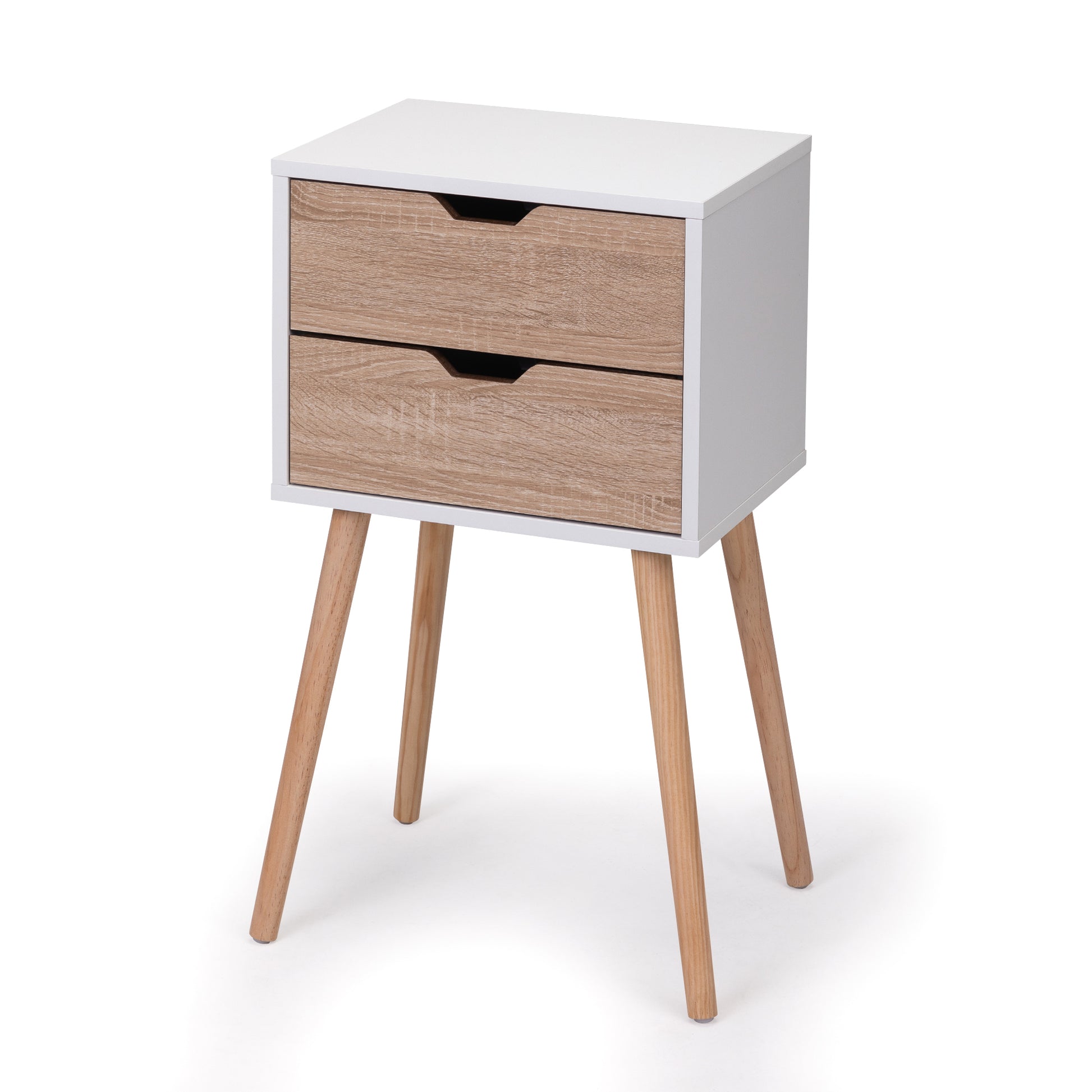 Nightstand With 2 Drawers, Bedside Tables With Solid Wood Legs And Storage, End Table, Side Table, Bedside Furniture For Bedroom, Living Room, White Walnut White Mdf
