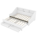 Twin To King Size Daybed Frame With Storage Bookcases And Two Drawers,Charging Design,White White Solid Wood Mdf