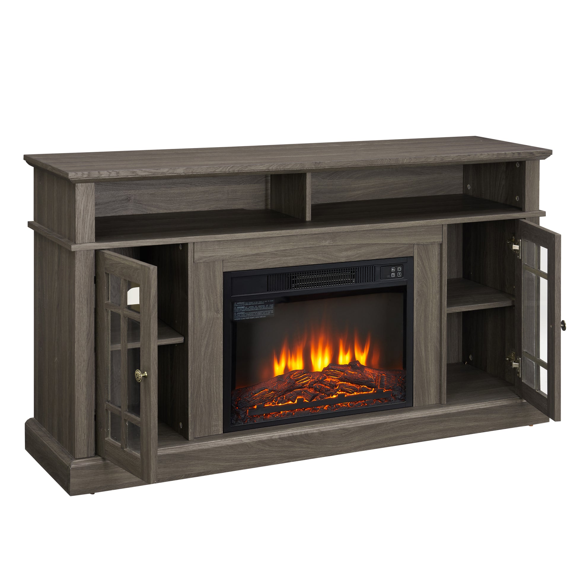 Classic Tv Media Stand Modern Entertainment Console With 23" Fireplace Insert For Tv Up To 65" With Open And Closed Storage Space, Dark Walnut Black, 58.25"W*15.75"D*32"H Black Dark Walnut Primary Living Space 60 69 Inches 60 69 Inches 65 Inches Mdf