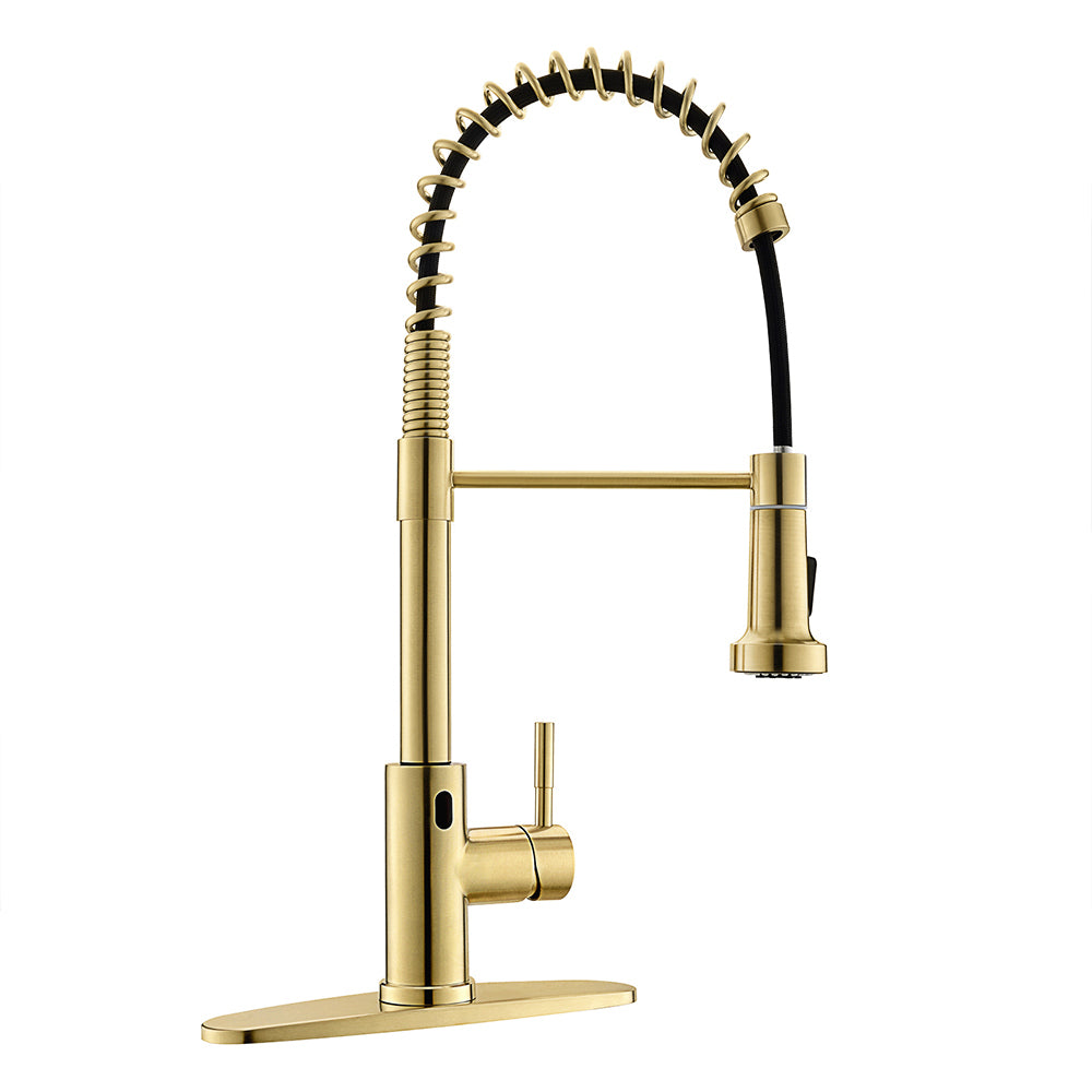 Touchless Kitchen Faucet,Hands Free Automatic Smart Kitchen Faucet Brushed Gold Kitchen Contemporary Ceramic Stainless Steel