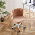 Set Of 1,Home Office Chair,Fluffy Fuzzy Comfortable Makeup Vanity Chair ,Swivel Desk Chair Height Adjustable Dressing Chair For Bedroom Teak Beige Fabric Metal