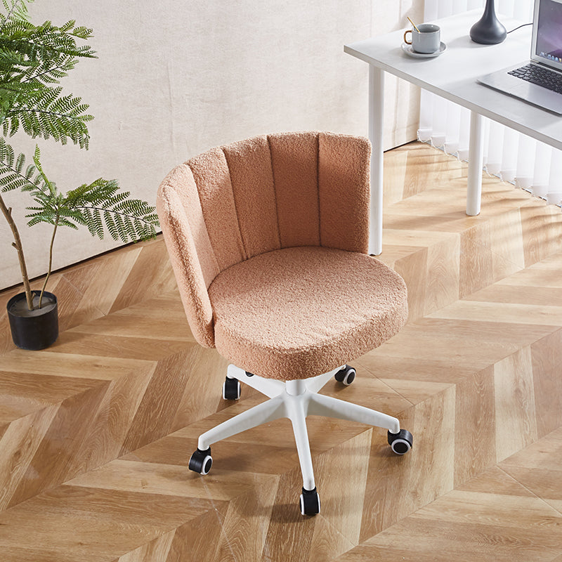 Set Of 1,Home Office Chair,Fluffy Fuzzy Comfortable Makeup Vanity Chair ,Swivel Desk Chair Height Adjustable Dressing Chair For Bedroom Teak Beige Fabric Metal