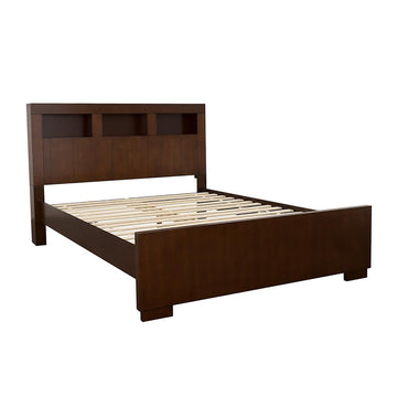 Cappuccino Queen Bed With Bookcase Headboard Box Spring Not Required Queen Brown Wood Bedroom Contemporary,Modern Rubberwood Storage Included Wood