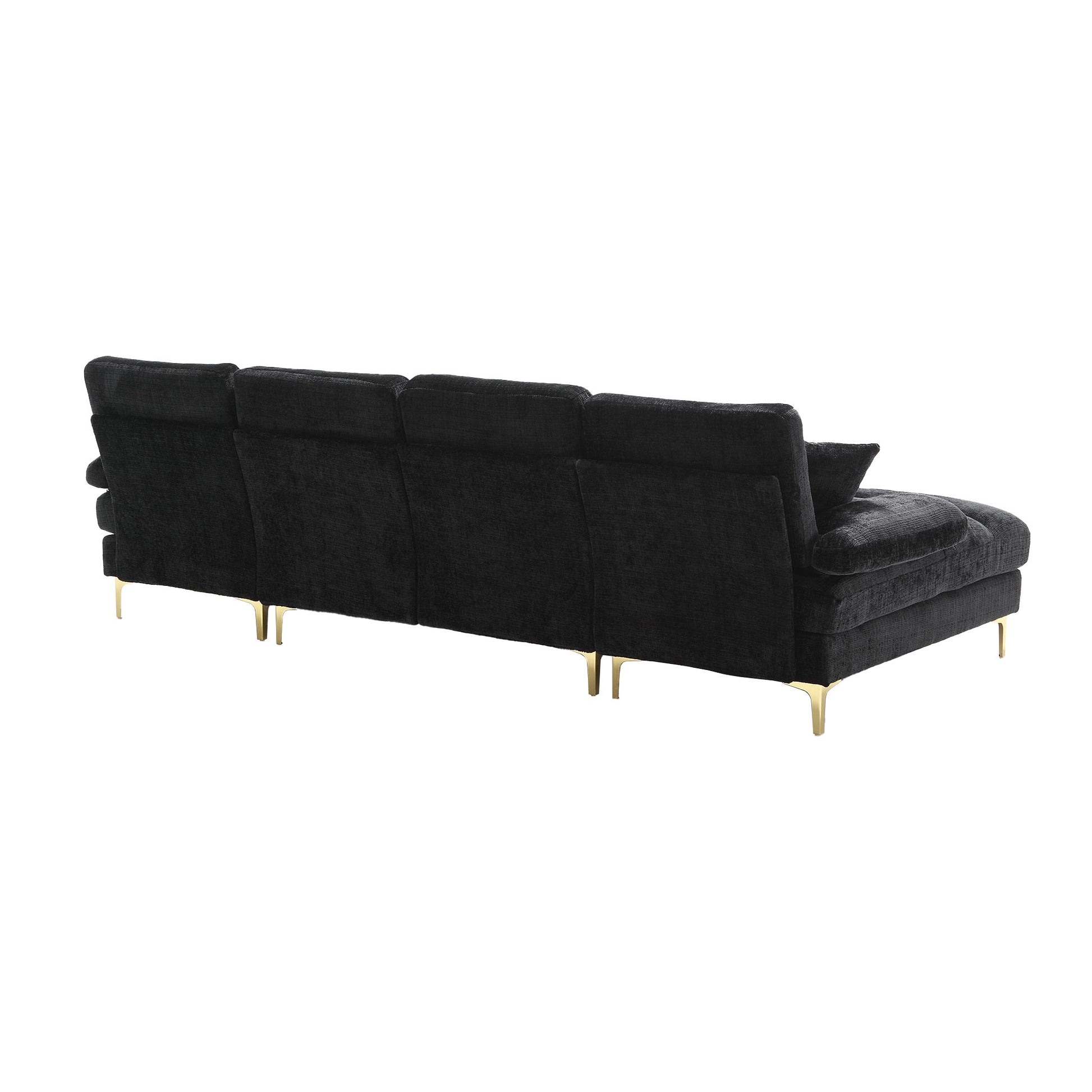 United Modern Large Chenille Fabric U Shape Sectional Sofa Black Chenille