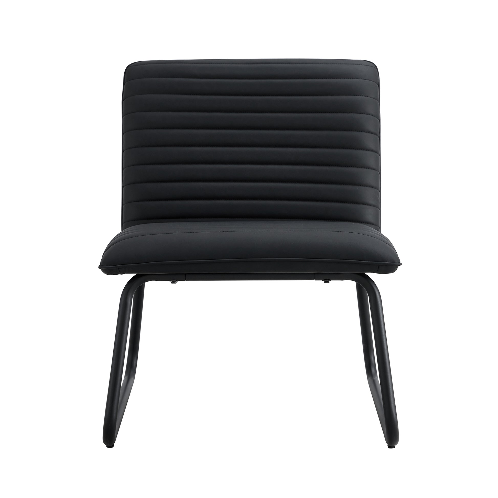 Black Minimalist Armless Sofa Chair With Pu Backrest, Paired With Black Metal Legs, Suitable For Offices, Restaurants, Kitchens, And Bedrooms Black Metal