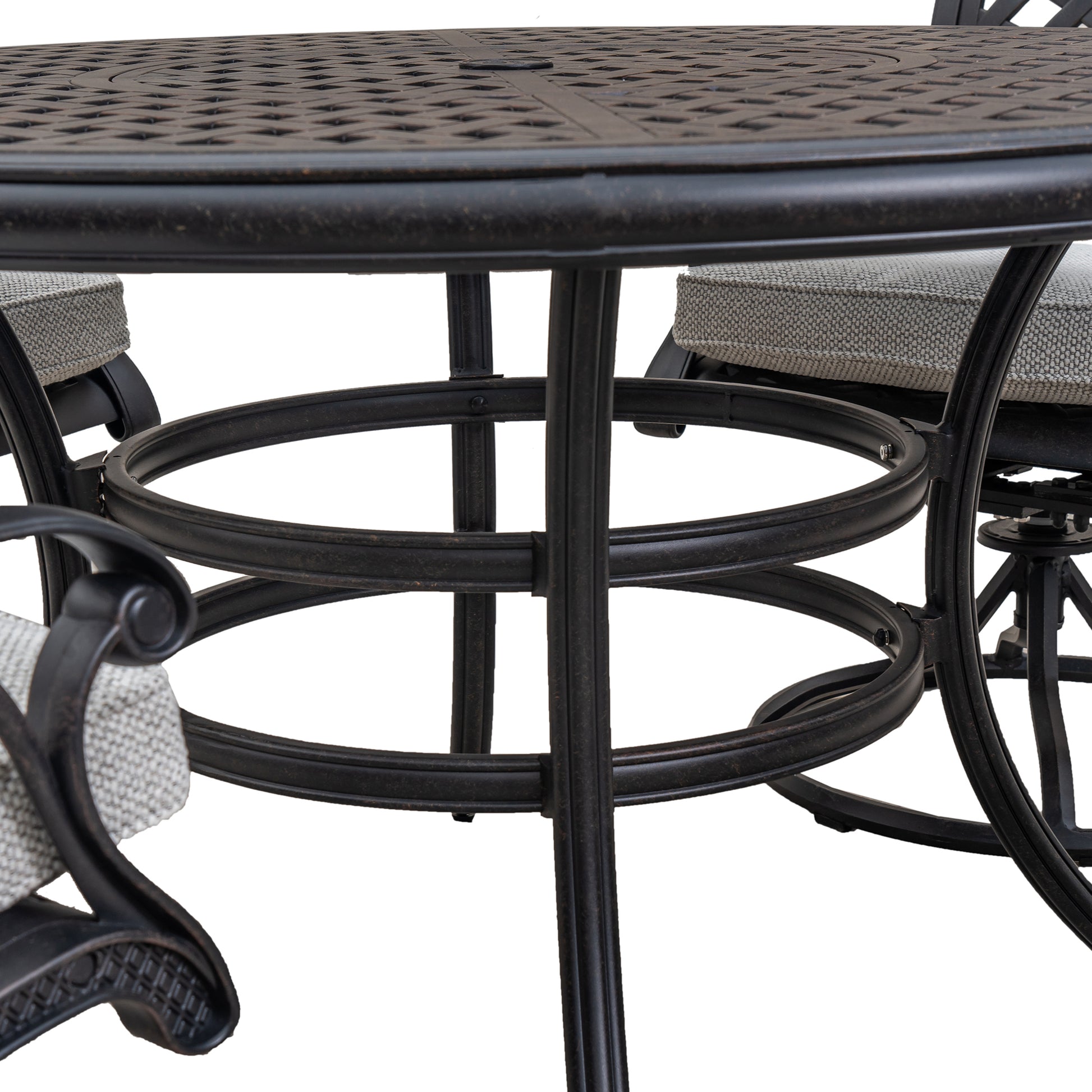 Stylish Outdoor 5 Piece Aluminum Dining Set With Cushion, Sandstorm Antique Gray Aluminium