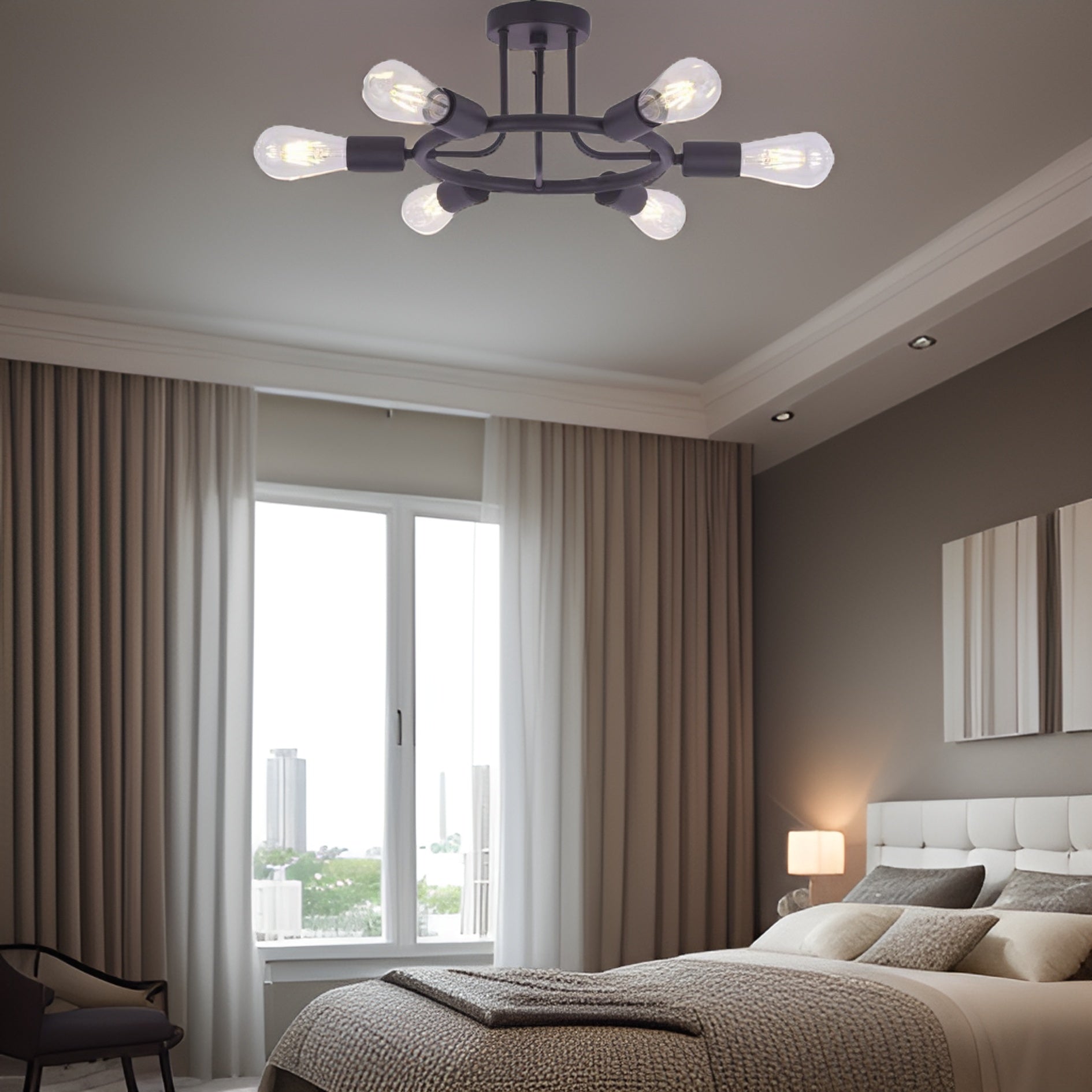 6 Light Modern Sputnik Lights Semi Flush Mount Ceiling Light Oil Rubbed Bronze Finished Oil Rubbed Bronze Metal