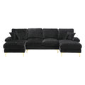 United Modern Large Chenille Fabric U Shape Sectional Sofa Black Chenille