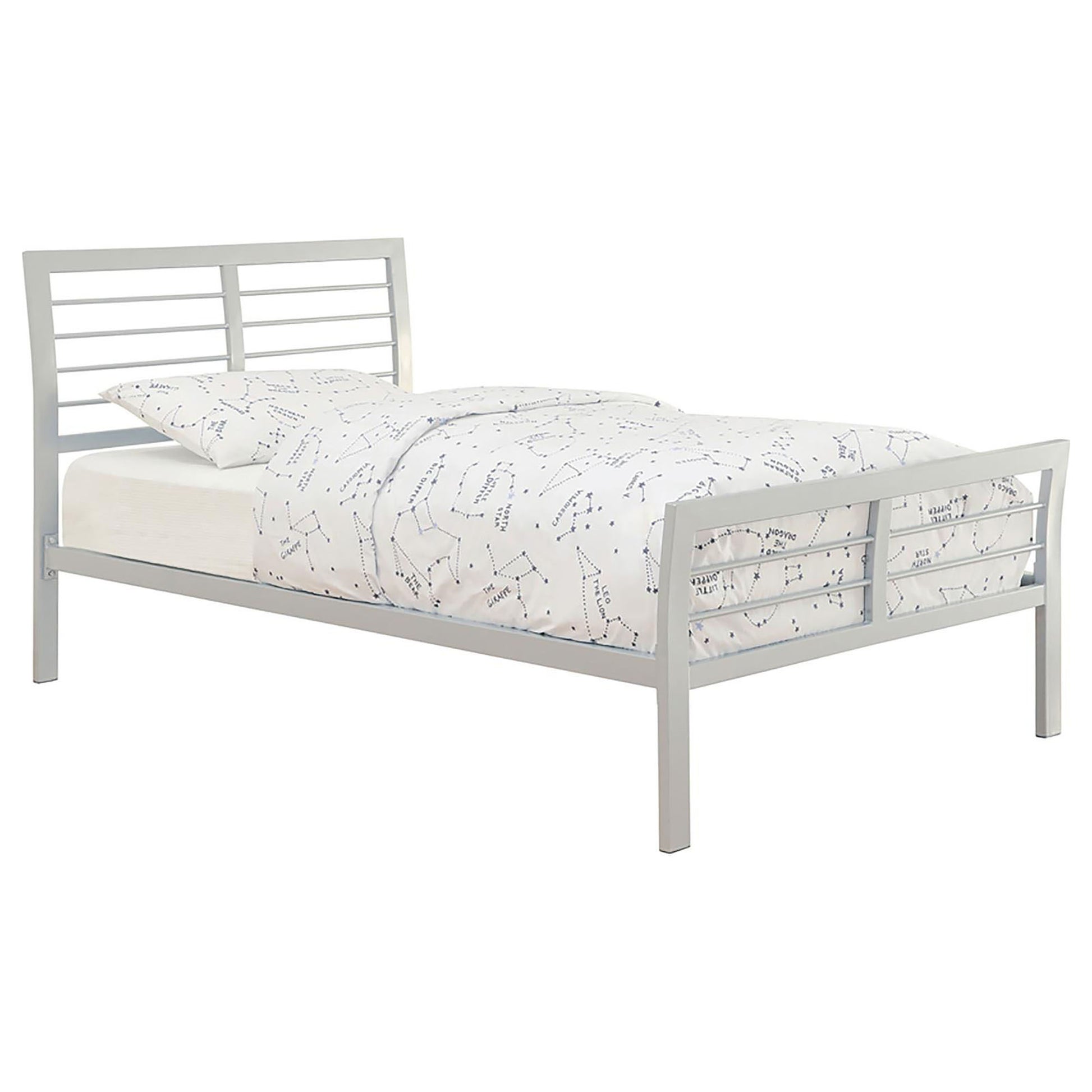 Silver Twin Metal Bed Box Spring Not Required Twin Silver Metal Bedroom Contemporary,Modern Kids Metal