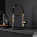 Commercial Led Kitchen Faucet With Pull Down Sprayer, Single Handle Single Lever Kitchen Sink Faucet Gold Kitchen Contemporary Ceramic Brass