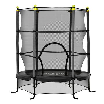 Soozier 5.3' Kids Trampoline, 64" Indoor Trampoline For Kids With Safety Enclosure For 3 10 Year Olds, Indoor & Outdoor Use, Black Black Steel