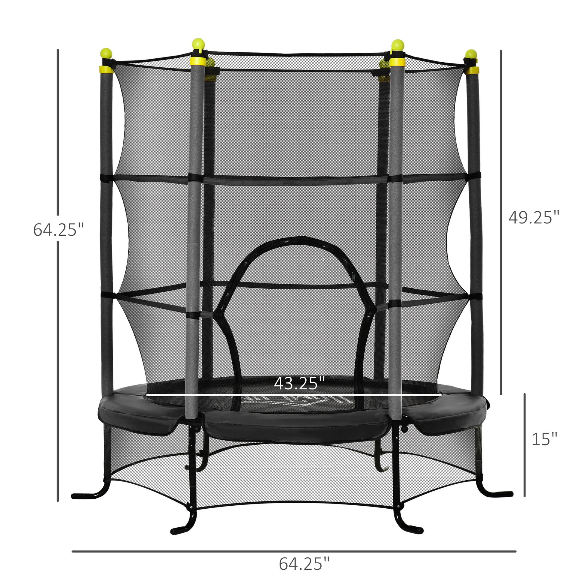 Soozier 5.3' Kids Trampoline, 64" Indoor Trampoline For Kids With Safety Enclosure For 3 10 Year Olds, Indoor & Outdoor Use, Black Black Steel