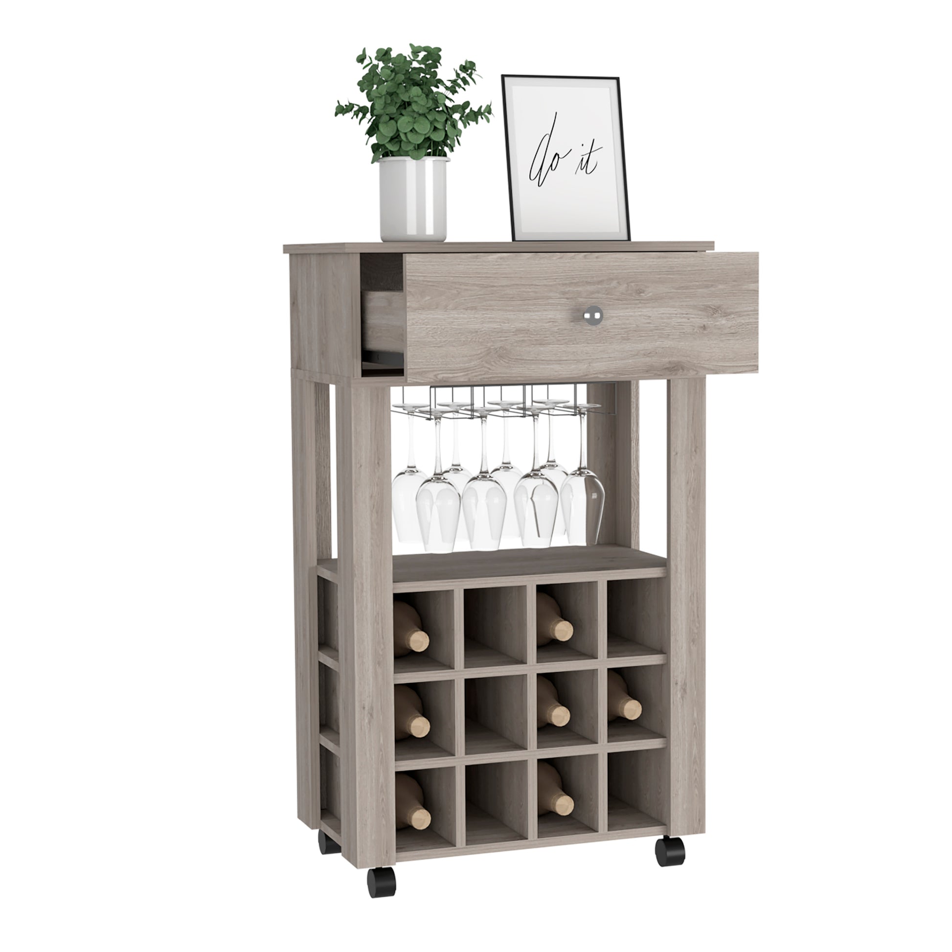 Margh Bar Cart Drawer, Light Gray Gray Particle Board Particle Board