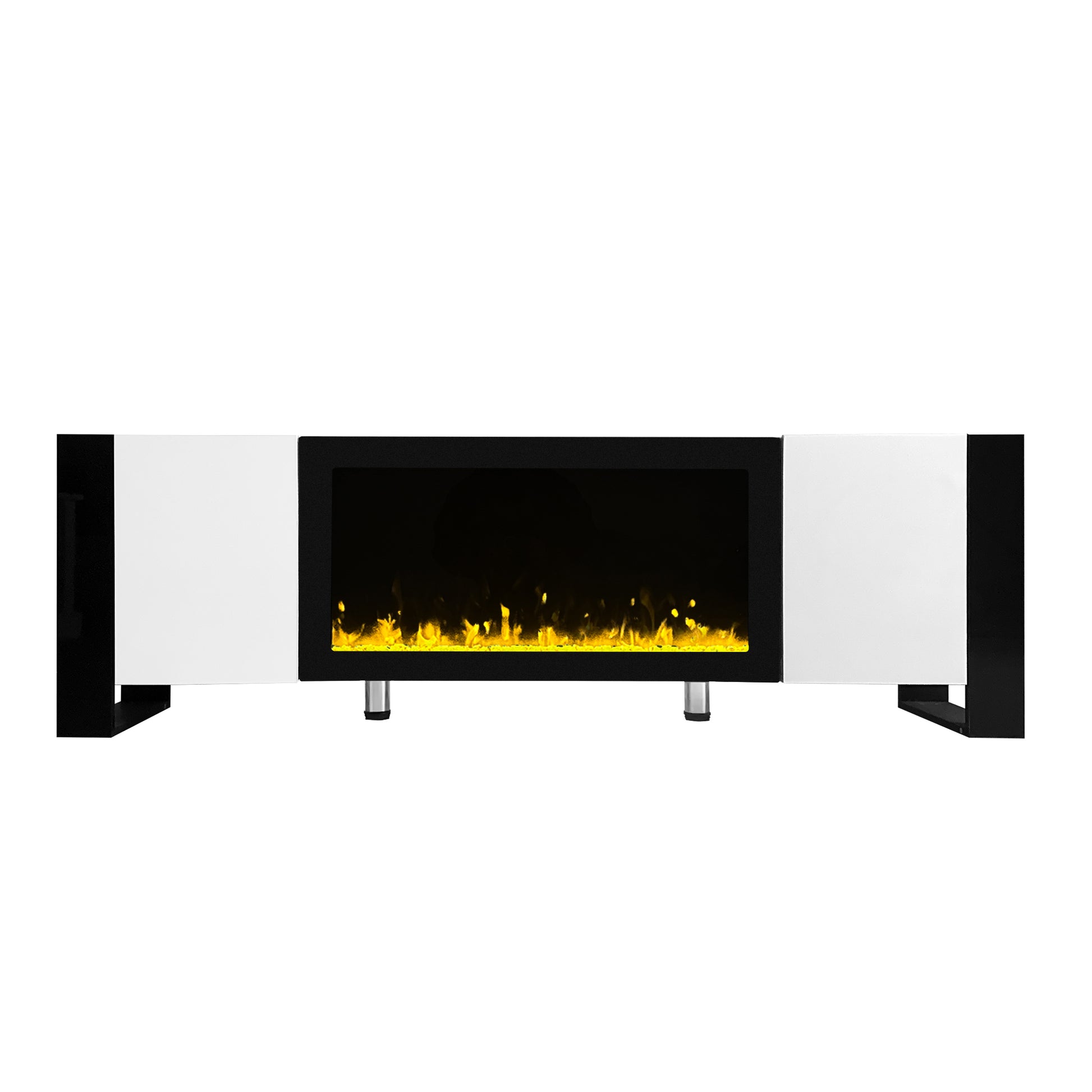 Modern Tv Stand With 34.2" Non Heating Electric Fireplace, High Gloss Entertainment Center With 2 Cabinets, Media Console For Tvs Up To 78", White White Primary Living Space 70 79 Inches 70 79 Inches Modern Mdf