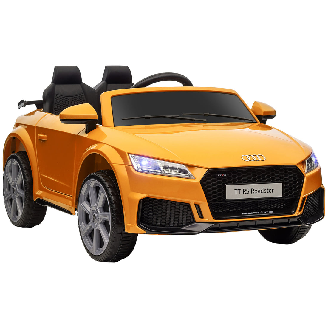 Aosom 6V Kids Electric Ride On Car, Licensed Audi Tt Rs With Suspension System And Remote Control, Horn, 5 Songs, Lights, Mp3 Player Yellow Yellow Steel