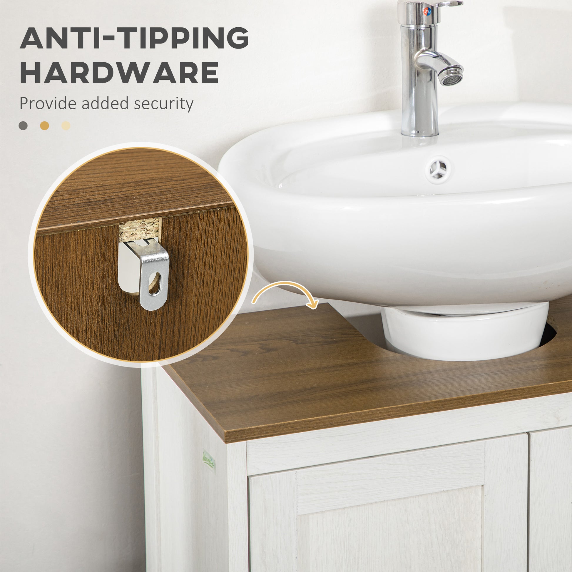 Kleankin Modern Bathroom Sink Cabinet, Floor Standing Under Sink Cabinet, Freestanding Storage Cupboard With Adjustable Shelf, Double Doors, Antique White White Particle Board