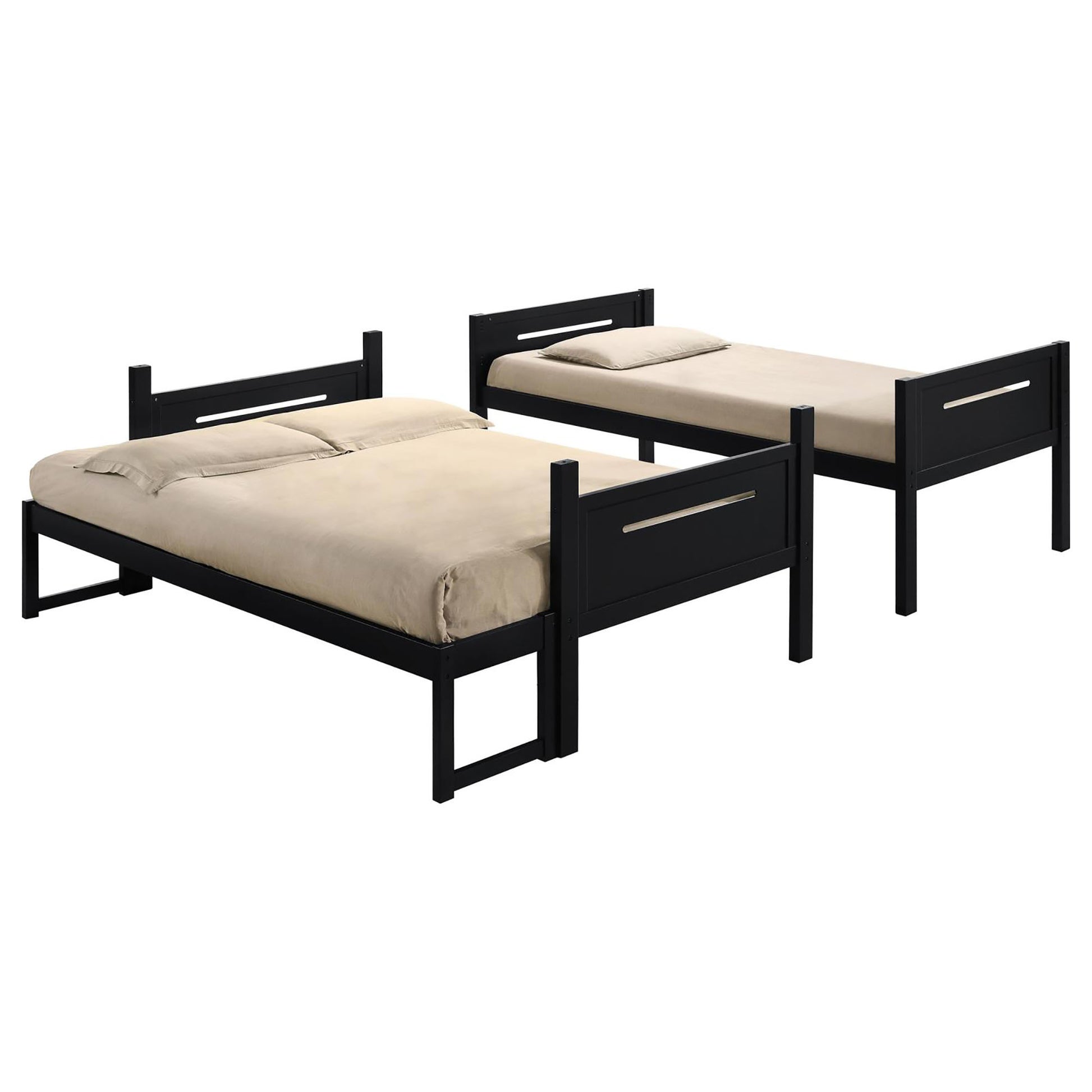 Black Twin Full Bunk Bed With Built In Ladder Twin Black Wood Bedroom Transitional Rubberwood Bunk Wood