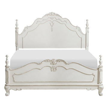 Victorian Style Antique White Full Bed 1Pc Traditional Bedroom Furniture Floral Motif Carving Classic Look Posts Box Spring Required Full Antique White Wood Bedroom Classic,Traditional,Victorian Wood