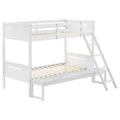 White Twin Full Bunk Bed With Built In Ladder White Wood White Bedroom Transitional Rubberwood Bunk Wood