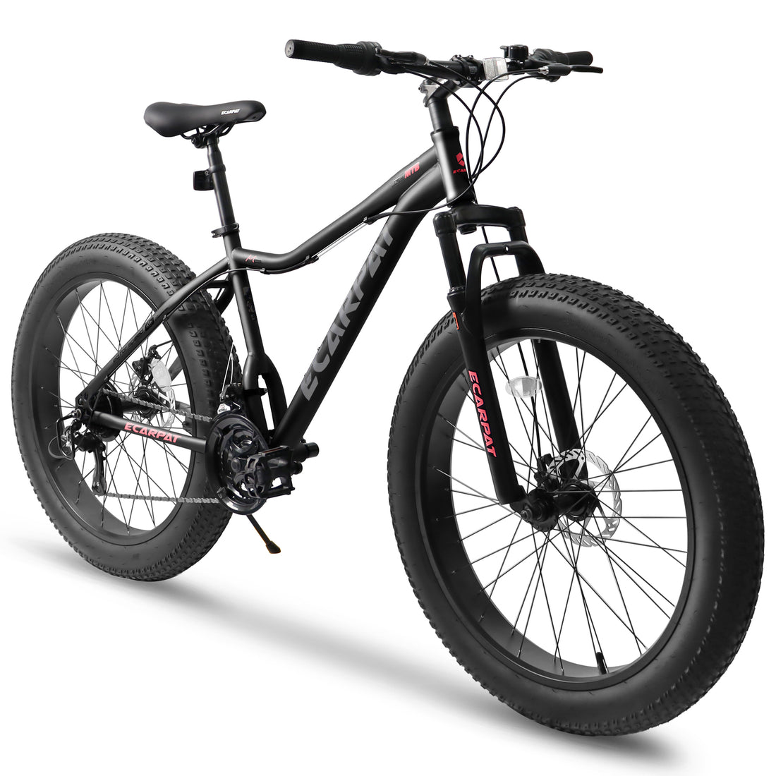 Ecarpat 26 Inch Fat Tires Mountain Bike, 4 Inch Wide Wheel, 21 Speed Disc Brakes, Mens Womens Trail Beach Snow Commuter City Mountain Bike, Carbon Steel Frame Front Fork Bicycles Cycling Black Durable Garden & Outdoor Sporty Multifunctional Polyurethane