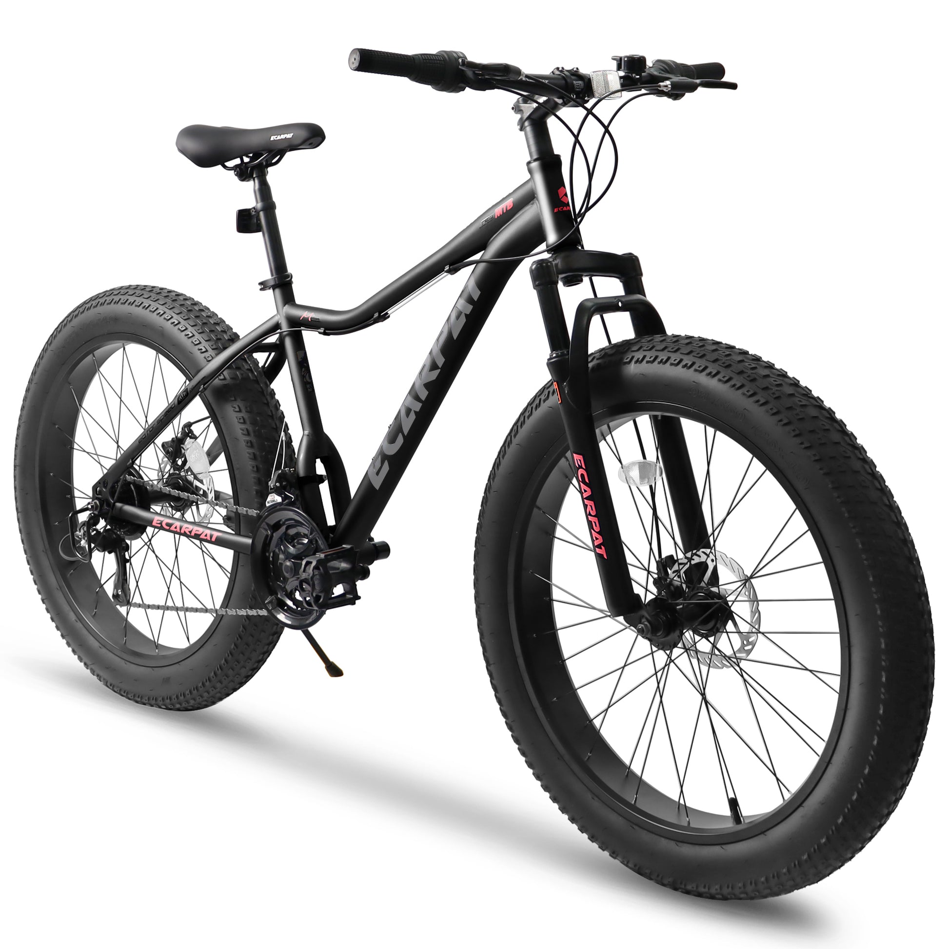 Ecarpat 26 Inch Fat Tires Mountain Bike, 4 Inch Wide Wheel, 21 Speed Disc Brakes, Mens Womens Trail Beach Snow Commuter City Mountain Bike, Carbon Steel Frame Front Fork Bicycles Cycling Black Durable Garden & Outdoor Sporty Multifunctional Polyurethane