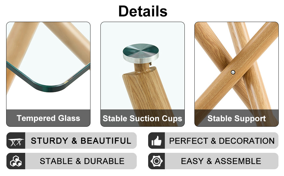 1 Table And 4 Chairs. Glass Dining Table With 0.39 "Tempered Glass Tabletop And Wooden Metal Legs.Grey Puleather High Backrest Soft Padded Side Chair With Wooden Color C Shaped Tube Chrome Metal Leg Transparent Glass