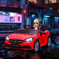 Aosom Mercedes Slc 300 Licensed Kids Electric Car With Remote Control, 12V Battery Powered Kids Ride On Car With Music, Lights, Suspension For 3 6 Years Old, Red Red Steel