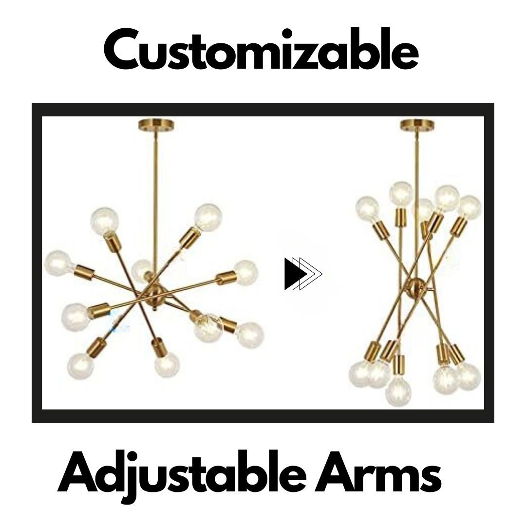 Modern Sputnik Chandelier Lighting 10 Lights With Adjustable Arms Brushed Brass Pendant Lighting Brushed Gold Metal