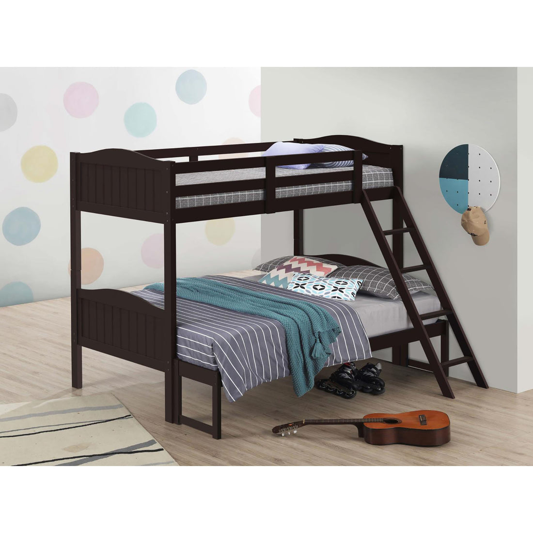 Espresso Twin Full Bunk Bed With Arched Headboard Brown Wood Espresso Bedroom Transitional Rubberwood Bunk Wood