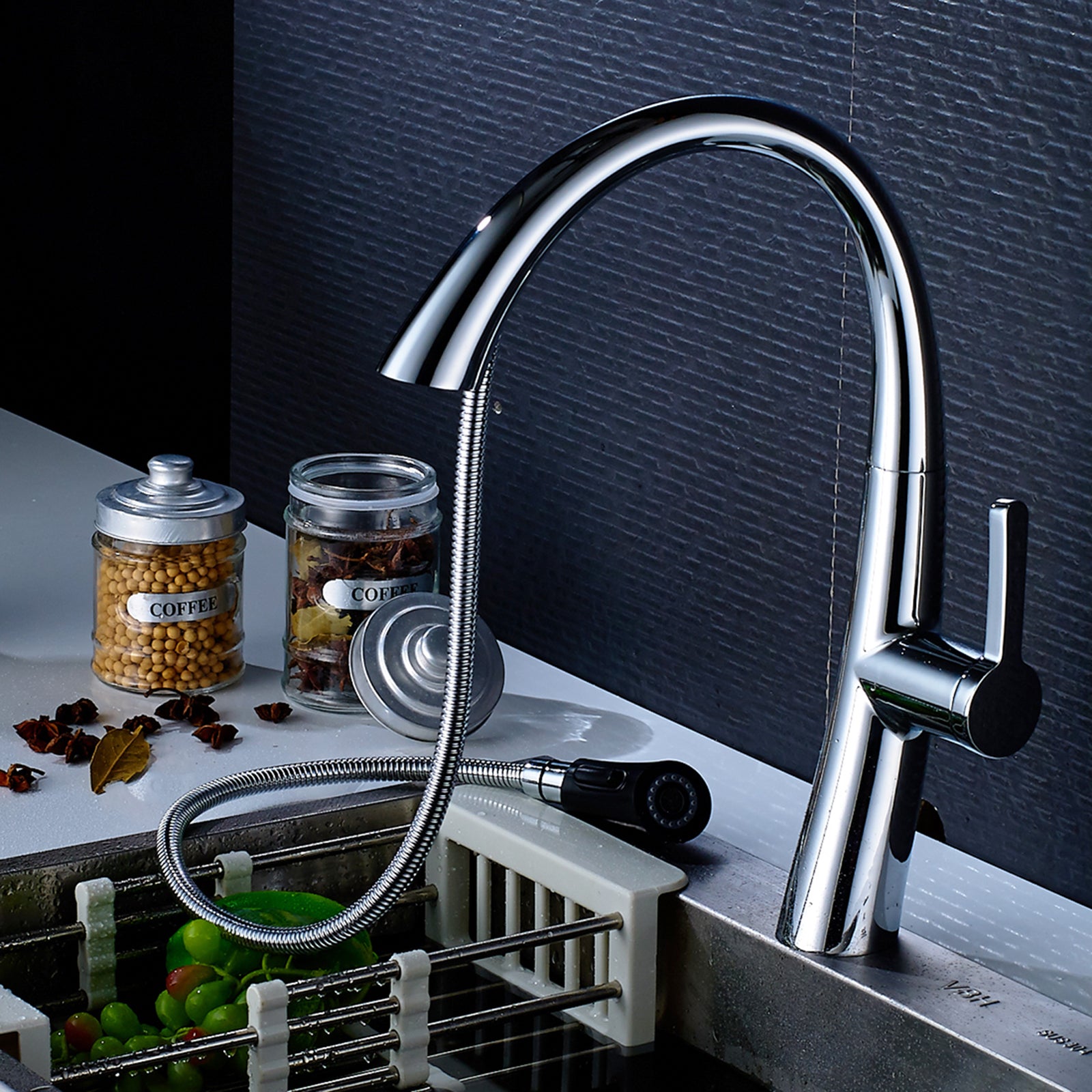 Commercial Kitchen Faucet With Pull Out Sprayer, Single Handle Single Lever Kitchen Sink Faucet Chrome Kitchen Contemporary Ceramic Brass